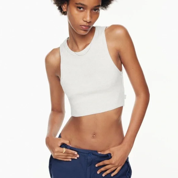 TNA Ribbed Cropped Racerback Tank - Apricot Chiffon - Picture 4 of 4